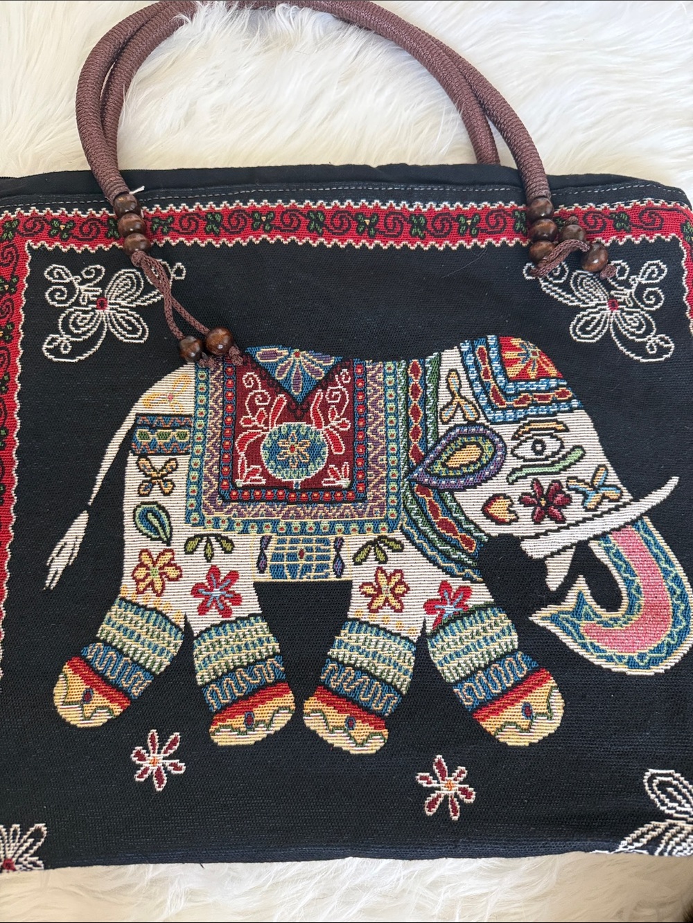Handmade Thailand Elephant Tapestry Tote Bag Large Boho Travel Shoulder Bag - Picture 2 of 11